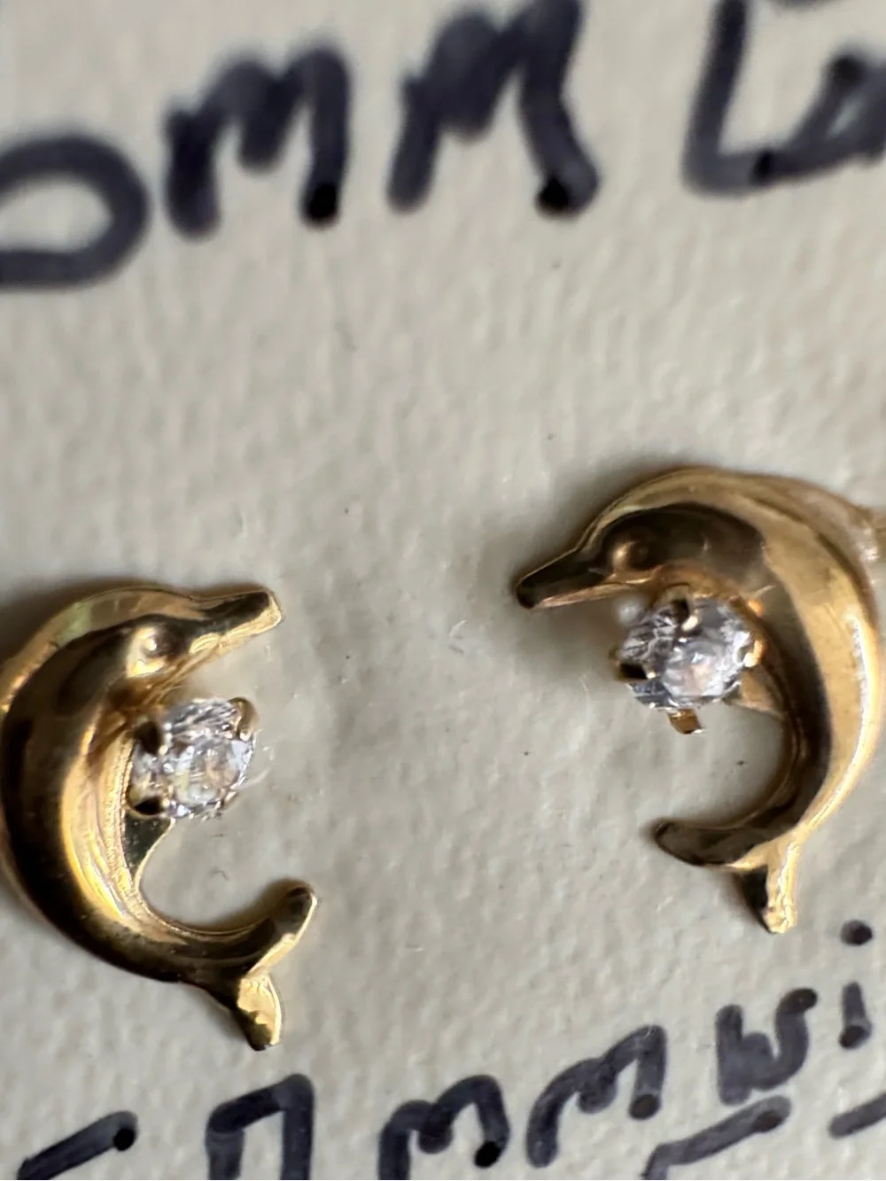 Gold Dolphin Stud Earrings with Clear Stone - Women Jewelry